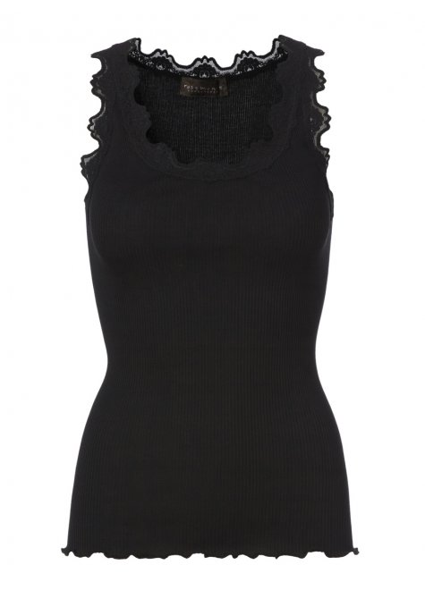 Iconic silk top with lace, Black (long)