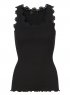 Iconic silk top with lace, Black